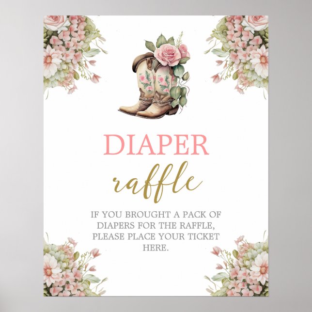 Ett litet Cowgirl Diaper Raffle-tecken Poster (Framsidan)