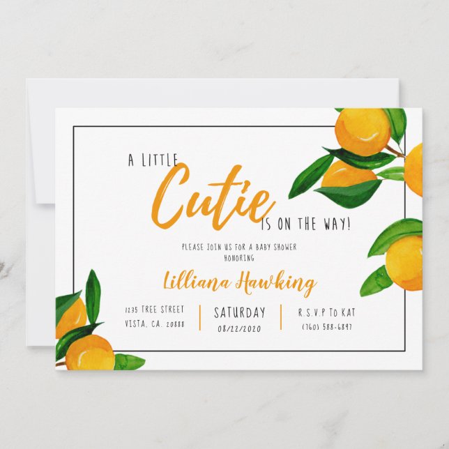Ett litet Cutie Baby Shower-Orange Citrus Theme Inbjudningar (Framsida)