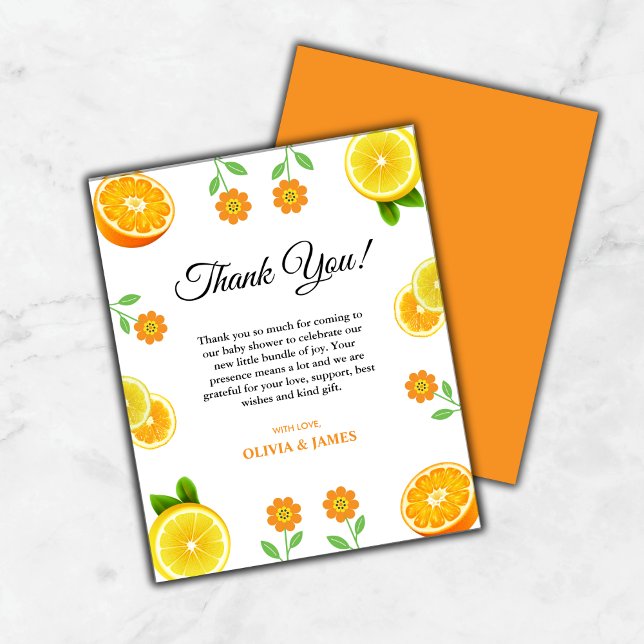 Ett litet Cutie Citrus Baby Shower-tack för ditt k (Budget A Little Cutie Citrus Baby Shower Thank You Card )