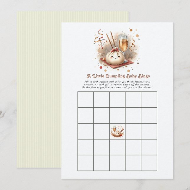 Ett litet dumplings baby shower bingo-spel inbjudningar (Fram/baksida)