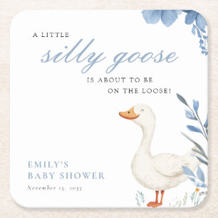 Ett litet Fånig Goose Boy Baby Shower Underlägg Papper Kvadrat