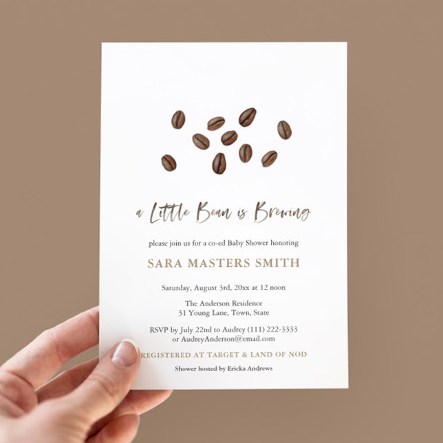 Ett litet förband håller på att föda upp modern ba inbjudningar (Chic and simple gender neutral coffee beans theme baby shower invitation)