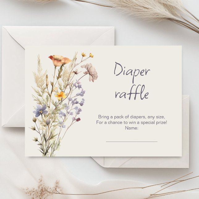 Ett litet jokertecken för en liten flicka tilläggskort (Little wildflower baby shower invitation rustic boho watercolor botanical meadow, baby in bloom)