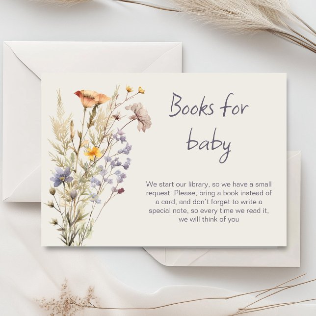 Ett litet jokertecken för en liten flicka tilläggskort (Little wildflower baby shower invitation rustic boho watercolor botanical meadow, baby in bloom)