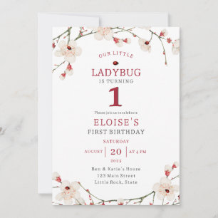 Ett litet Ladybug Flicka första födelsedag Inbjudningar