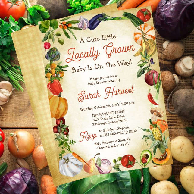 Ett litet lokalt odlat Baby är på väg att skugga Inbjudningar (A Little Locally Grown Baby Is On the Way Shower Invitation)