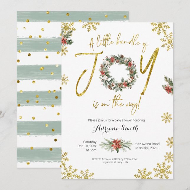Ett litet paket med inbjudan till Joy Baby Shower (Fram/baksida)