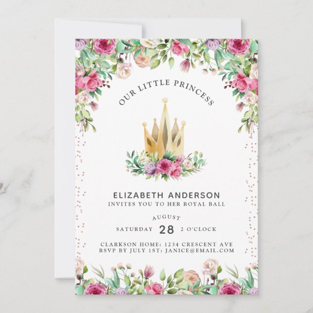 Ett litet prinsessans Blommigt Birthday Card Inbjudningar (Framsida)