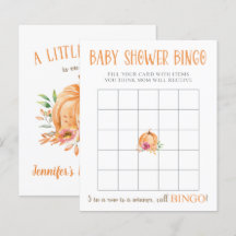 Ett litet pumpa blommig baby shower bingo-spel