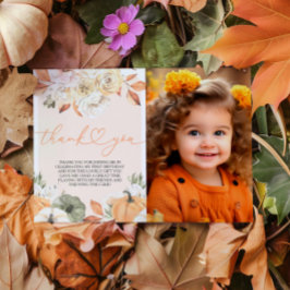 Ett litet Pumpkin Birthday Photo-tack-kort Inbjudningar