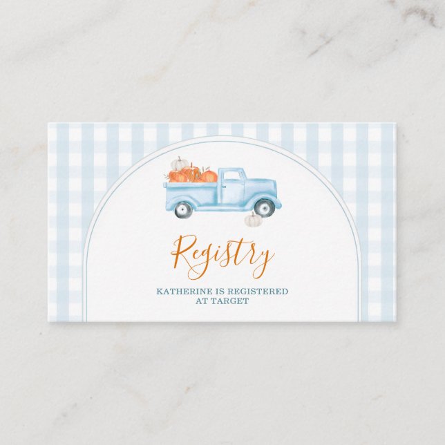 Ett litet "Pumpkin Blue Lastbil Baby Shower Regist Tilläggskort (Framsida)