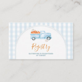 Ett litet "Pumpkin Blue Lastbil Baby Shower Regist Tilläggskort