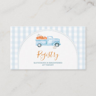Ett litet "Pumpkin Blue Lastbil Baby Shower Regist Tilläggskort