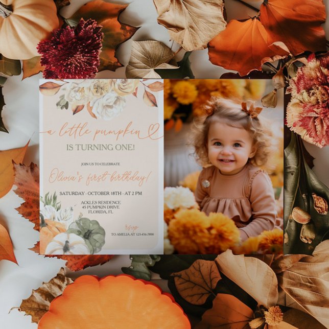 Ett litet Pumpkin-foto höstfödelsedag Inbjudningar (Skapare uppladdad)