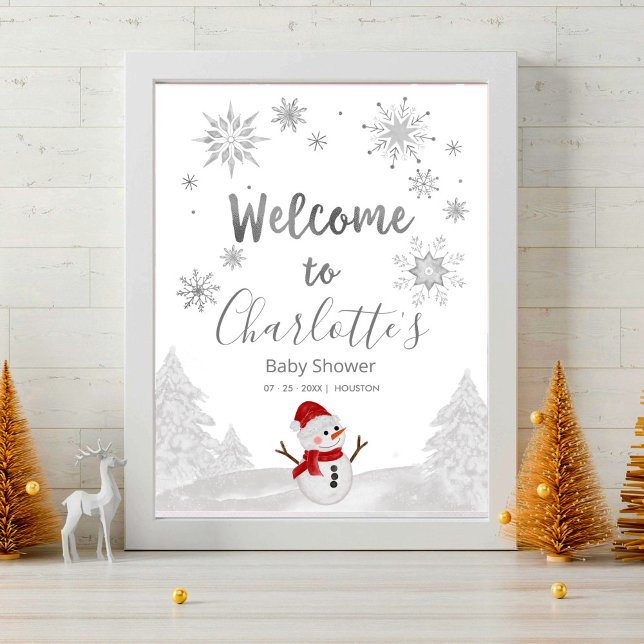Ett litet snowflake Grått Baby Shower Välkomstteck Poster (Skapare uppladdad)