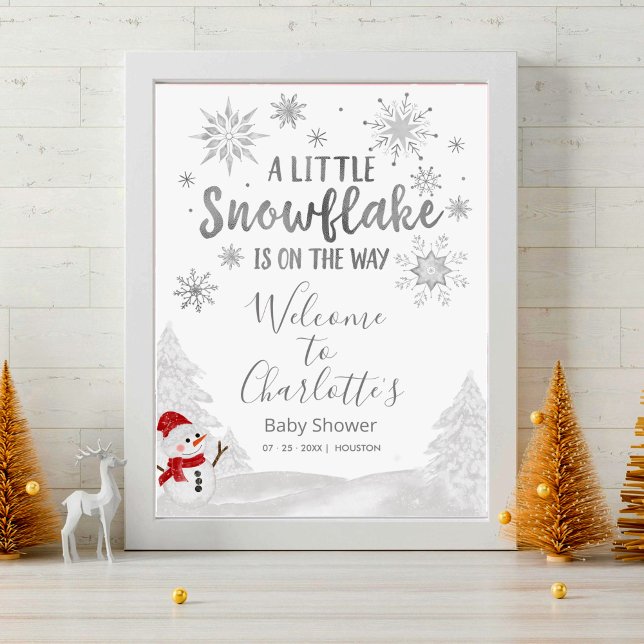 Ett litet snowflake Grått Baby Shower Välkomstteck Poster (Skapare uppladdad)
