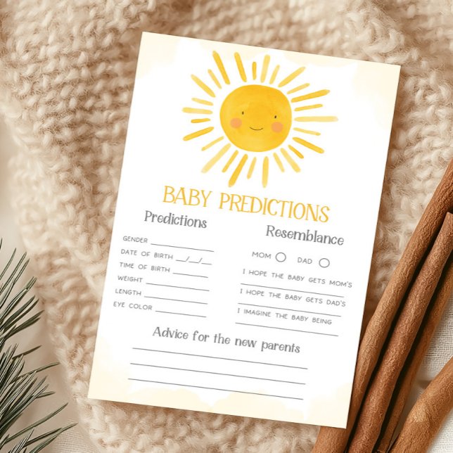 Ett litet stråle av solsken Baby Förutsägelser Spe (Little Ray of Sunshine Baby Shower Baby Predictions Game)