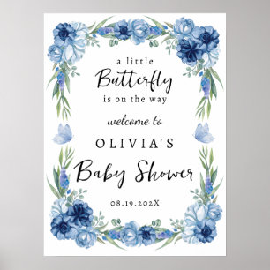 Ett litet välkomsttecken för Rustic Blue Blommigt Poster