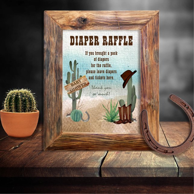 Ett litet Westernt skjut Raffle Poster (Rustic Western Boy Baby Shower Favors Diaper Raffle Poster Sign -- "A Little Cowboy Is On His Way" )