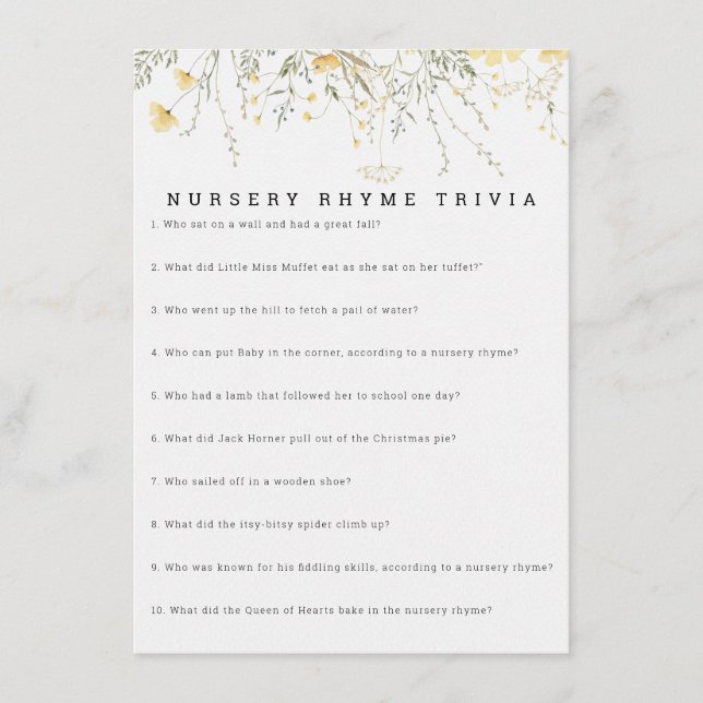 Ett Little Wildblomma Nursery Rhyme Trivia Game Tilläggskort (Framsida)