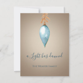 Ett ljus har gått upp | Blå vattenfärgsjul Julkort