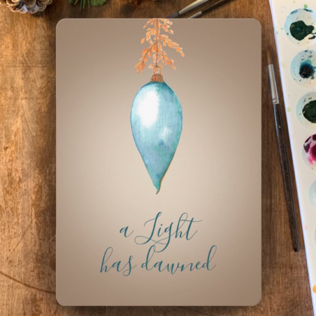 Ett ljus har gått upp | Vattensfärgad Anpassningsb Julkort (Add your own words to my custom watercolor Christmas greeting card. A light has dawned scripture.
)