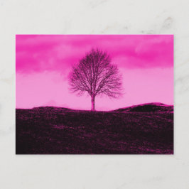 Ett Lone Träd Silhouette-Shock rosa liggande Vykort