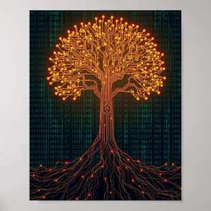 Ett luminöst kretskort Träd Poster