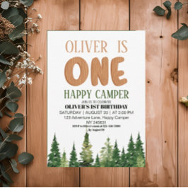 Ett Lycklig Camper Wood Boys 1:a födelsedag Inbjudningar