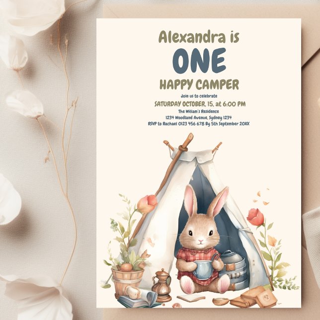 Ett Lycklig Camper Wood Boys 1:a födelsedag Inbjudningar (Skapare uppladdad)