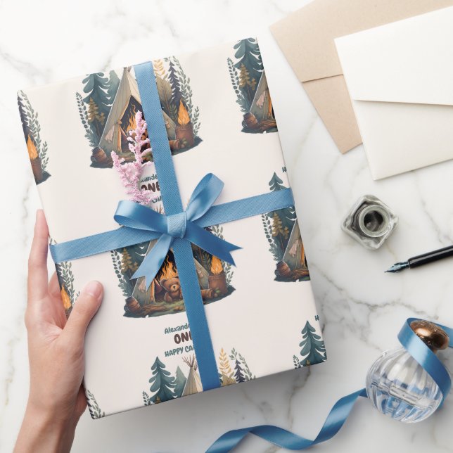 Ett Lycklig Camper Wood Boys 1:a födelsedag Presentpapper (Gifting)