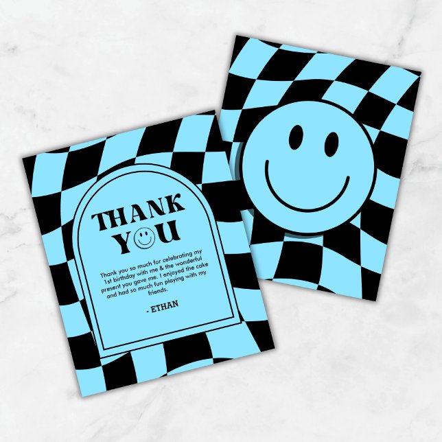 Ett Lycklig-klubba BlueBoy 1:a födelsedagstack (Budget One Happy Dude Blue Boy 1st Birthday Thank You Card  )