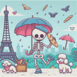 Ett lycklig-skelett i regnigt Paris Klistermärken