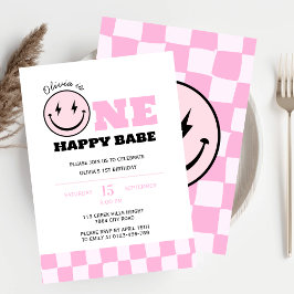Ett lyckligt Babe Pink Girls Birthday Party Inbjudningar
