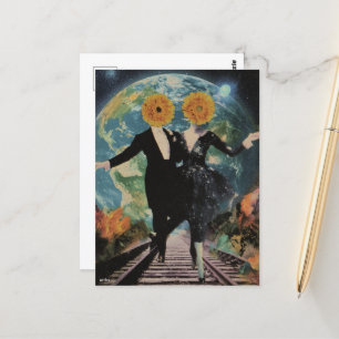 Ett lyckligt par dansar surrealistisk collage vykort