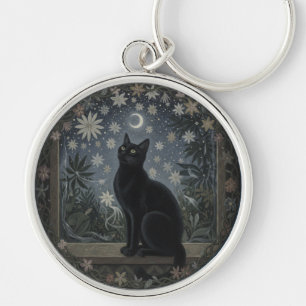 Ett lyckosamt omen (eller en älvspion): Katt Sìth- Rund Silverfärgad Nyckelring
