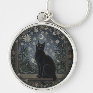 Ett lyckosamt omen (eller en älvspion): Katt Sìth- Rund Silverfärgad Nyckelring