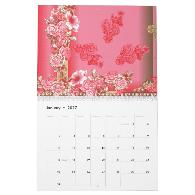 Ett lysande blommönster i rosans nyans och kör kalender (Jan 2027)