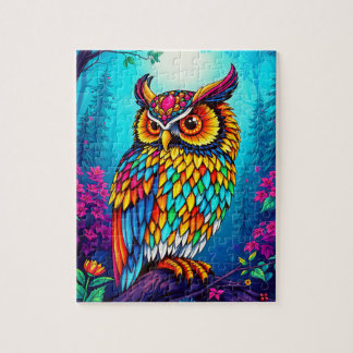 Ett magiskt, flerfärgat barn i uggla pussel