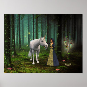 Ett magiskt möte - Unicorn Fantasy Art Print Poster