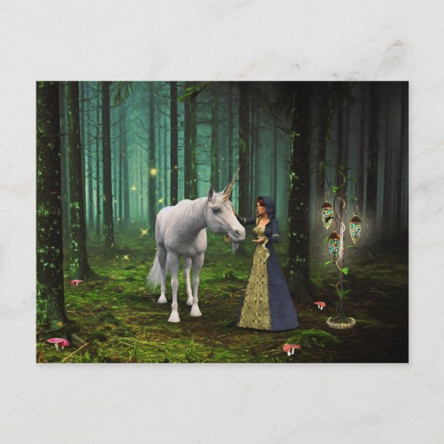 Ett magiskt möte - Unicorn Fantasy Art Vykort (Framsida)
