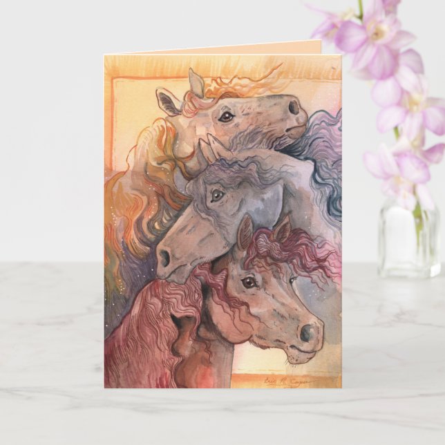 Ett med Herd Watercolor Horses Kort (Orkide)