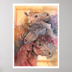 Ett med Herd Watercolor Horses Poster