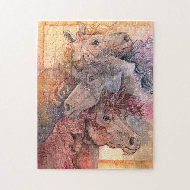 Ett med Herd Watercolor Horses Pussel (Vertikal)