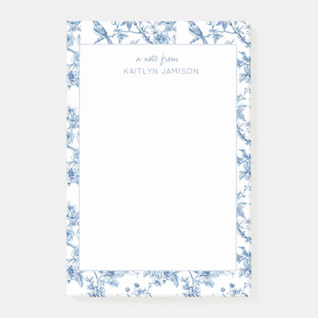 Ett meddelande från | Blå Chinoiserie Blommotiv  Post-it Block (Framsida)