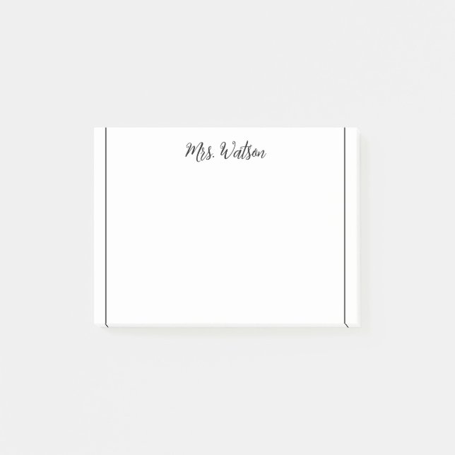 ett meddelande från läraren namn, minimalt gräns post-it block (Framsida)