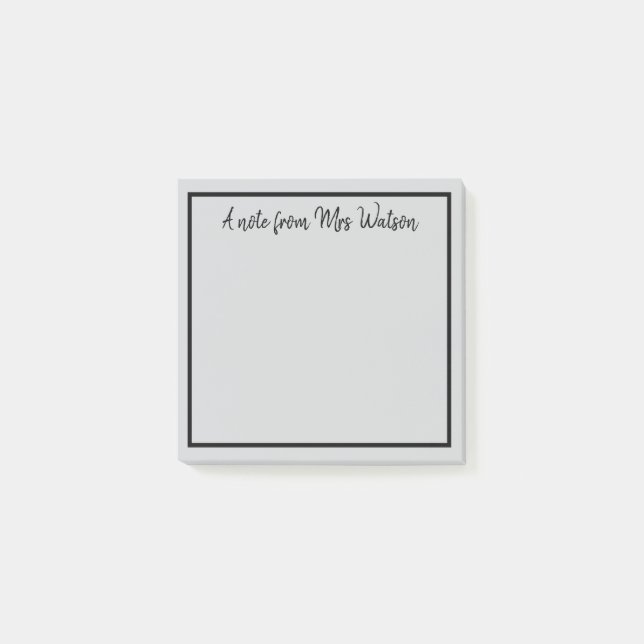 ett meddelande från läraren namn, minimalt gräns post-it block (Framsida)