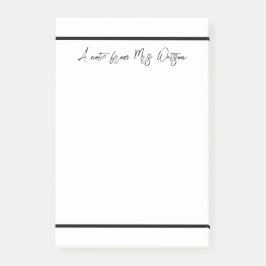 ett meddelande från läraren namn, minimalt gräns post-it block