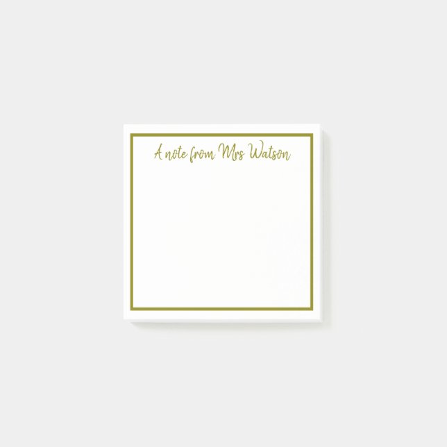 ett meddelande från läraren namn, minimalt gräns post-it block (Framsida)