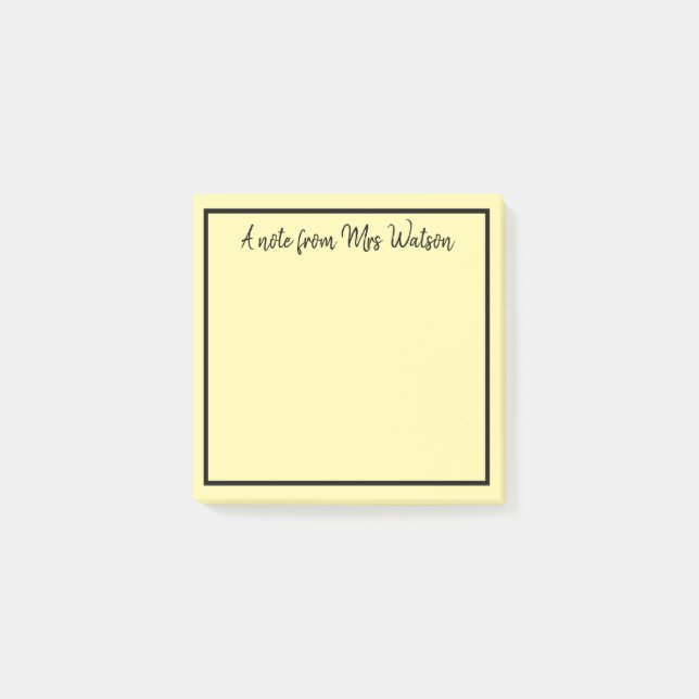 ett meddelande från läraren namn, minimalt gräns post-it block (Framsida)